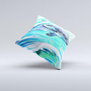 Pastel Vibrant Blue Dolphin ink-Fuzed Decorative Throw Pillow