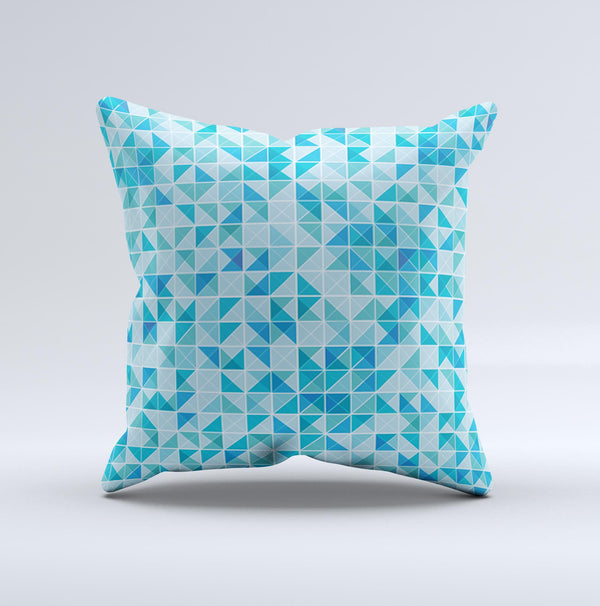Abstarct Blue Triangular Cubes Ink-Fuzed Decorative Throw Pillow