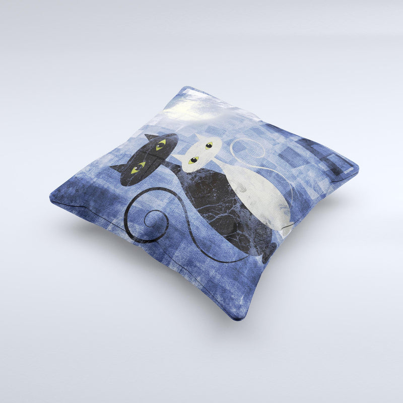 Abstract Black & White Cats Ink-Fuzed Decorative Throw Pillow