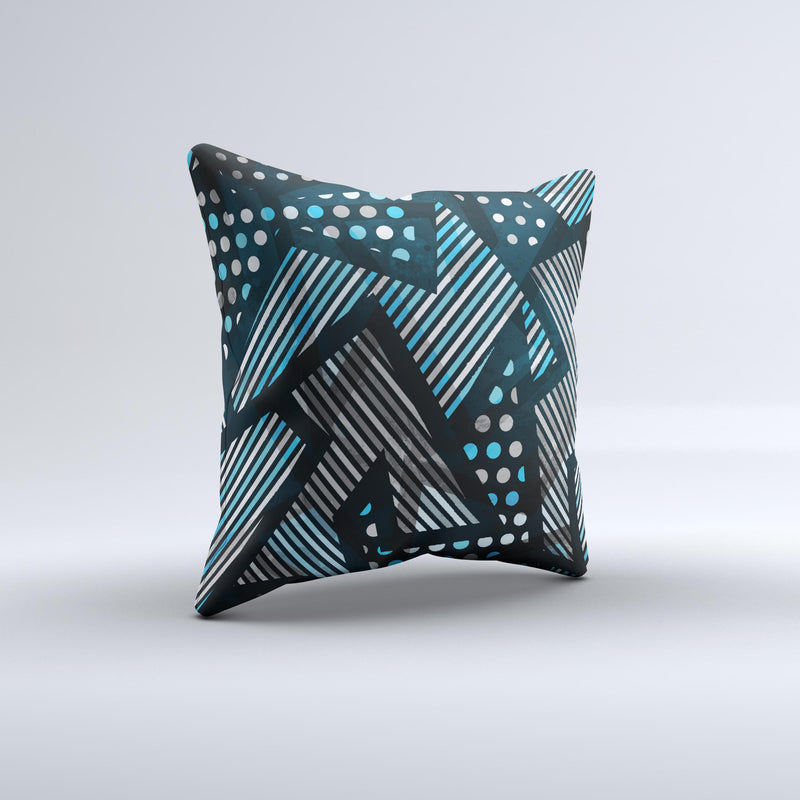 The Abstract Black and Blue Overlap ink-Fuzed Decorative Throw Pillow