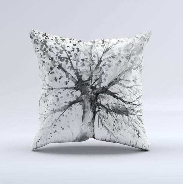 The Abstract Black and White WaterColor Vivid Tree ink-Fuzed Decorative Throw Pillow