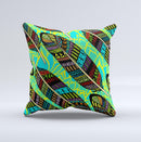 Abstract Blue & Yellow Vector Feather Pattern Ink-Fuzed Decorative Throw Pillow