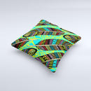 Abstract Blue & Yellow Vector Feather Pattern Ink-Fuzed Decorative Throw Pillow