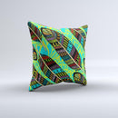 Abstract Blue & Yellow Vector Feather Pattern Ink-Fuzed Decorative Throw Pillow