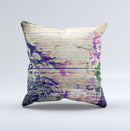 Abstract Color Floral Painted Wood Planks Ink-Fuzed Decorative Throw Pillow