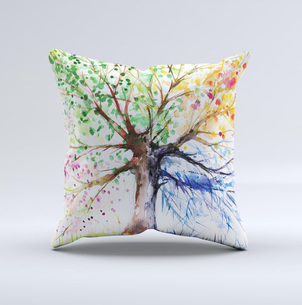 The Abstract Colorful WaterColor Vivid Tree ink-Fuzed Decorative Throw Pillow