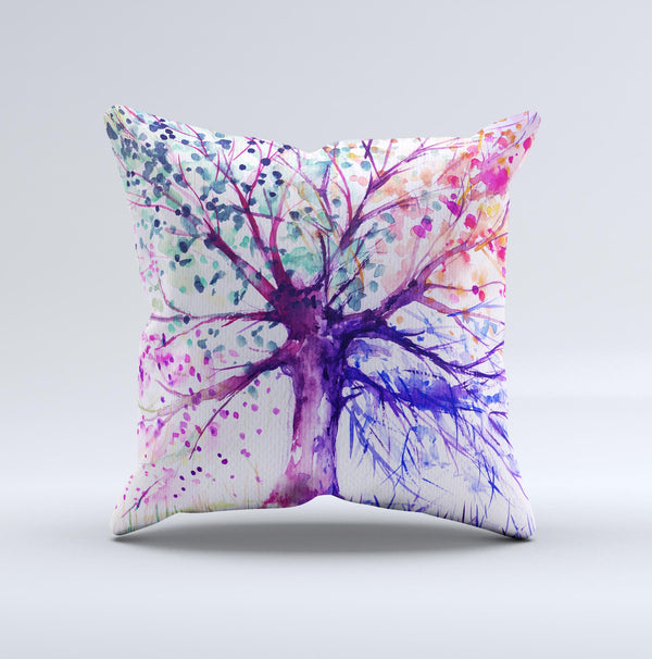 The Abstract Colorful WaterColor Vivid Tree V2 ink-Fuzed Decorative Throw Pillow