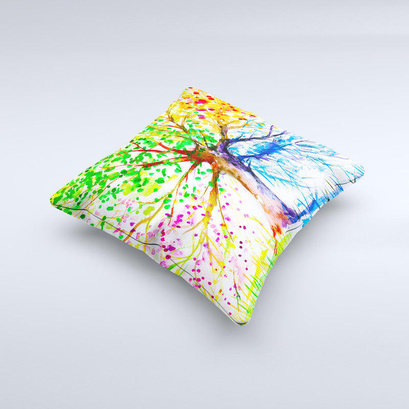 The Abstract Colorful WaterColor Vivid Tree V3 ink-Fuzed Decorative Throw Pillow