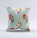 Abstract Vintage Christmas Owls Ink-Fuzed Decorative Throw Pillow