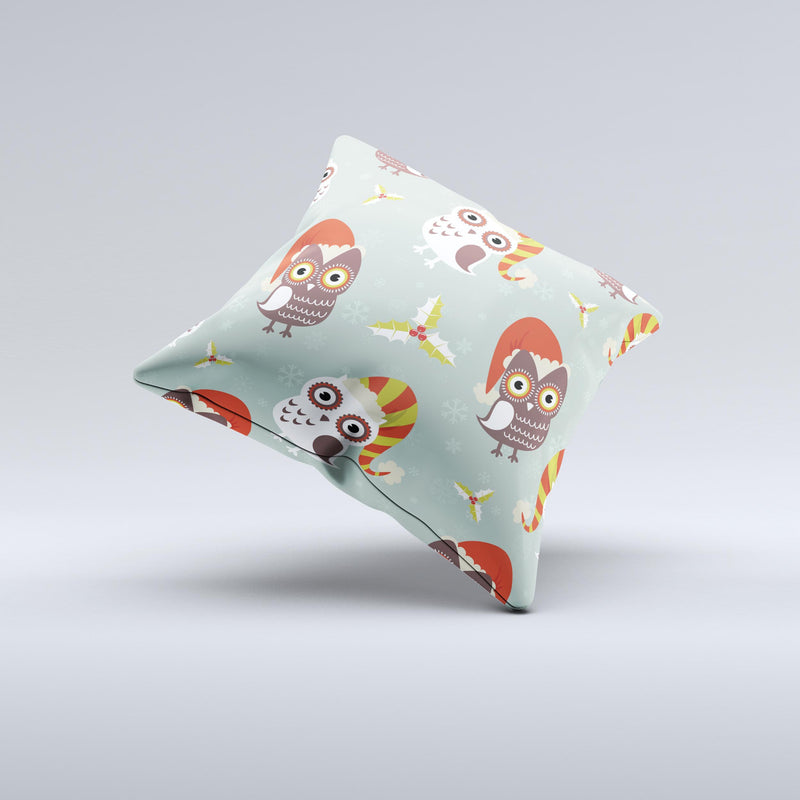 Abstract Vintage Christmas Owls Ink-Fuzed Decorative Throw Pillow