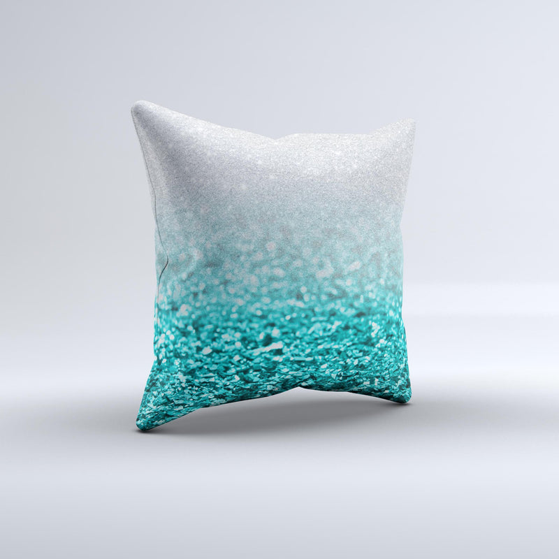 Aqua Blue Silver Glimmer Fade Ink Fuzed Decorative Throw Pillow DesignSkinz