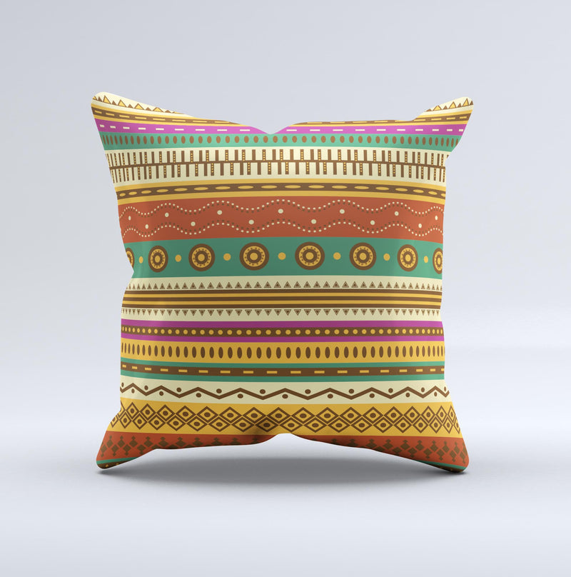 Aztec Tribal Vintage Tan and Gold Pattern V6 Ink-Fuzed Decorative Throw Pillow