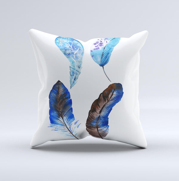 The Azul Watercolor Feathers ink-Fuzed Decorative Throw Pillow
