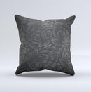 Black & Gray Dark Lace Floral Ink-Fuzed Decorative Throw Pillow