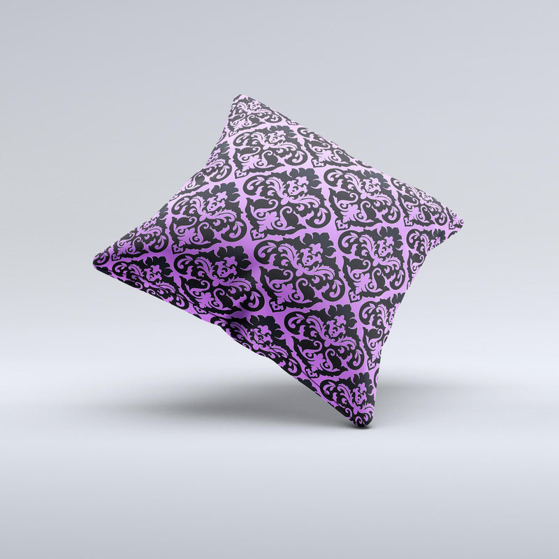 Black & Purple Delicate Pattern Ink-Fuzed Decorative Throw Pillow