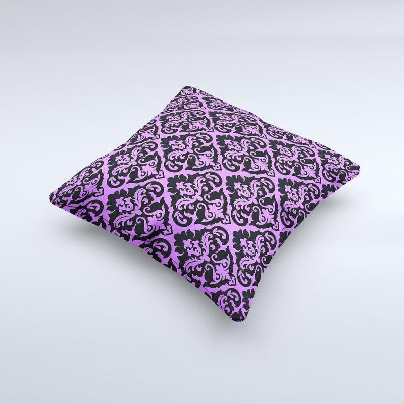 Black & Purple Delicate Pattern Ink-Fuzed Decorative Throw Pillow