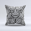 Black & White Mirrored Floral Pattern V2 Ink-Fuzed Decorative Throw Pillow