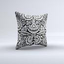 Black & White Mirrored Floral Pattern V2 Ink-Fuzed Decorative Throw Pillow
