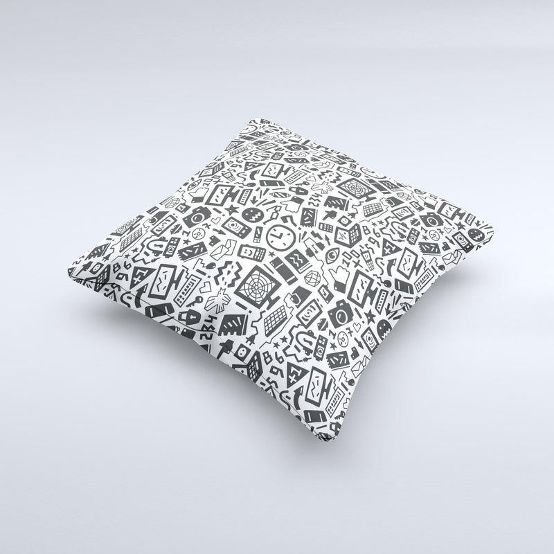 Black & White Technology Icon Ink-Fuzed Decorative Throw Pillow