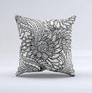 Black & White Vector Floral Connect Ink-Fuzed Decorative Throw Pillow