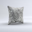 Black & White Vector Floral Connect Ink-Fuzed Decorative Throw Pillow