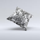 The Black and White Geometric Floral ink-Fuzed Decorative Throw Pillow