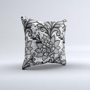 The Black and White Geometric Floral ink-Fuzed Decorative Throw Pillow