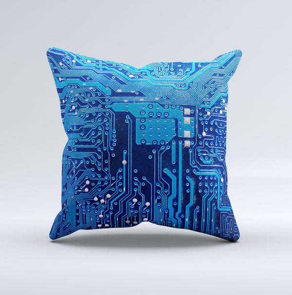The Blue Cirtcuit Board V1 ink-Fuzed Decorative Throw Pillow