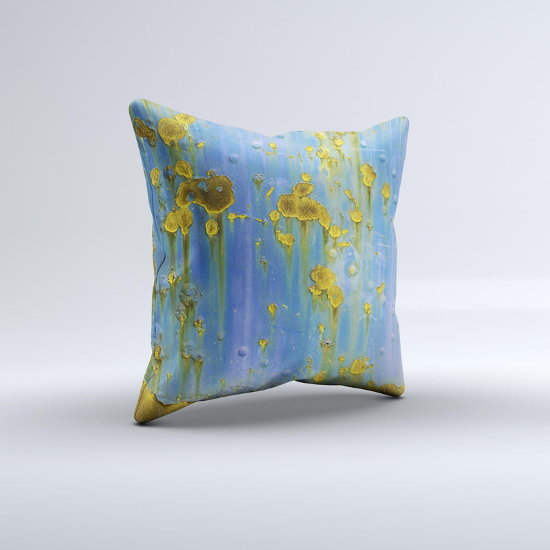 Blue Metal with Gold Rust  Ink-Fuzed Decorative Throw Pillow