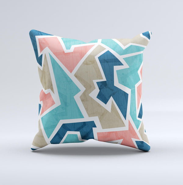 The Blue, Pink and Tan Sections ink-Fuzed Decorative Throw Pillow