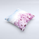 Blue Sky Pink Flower Field  Ink-Fuzed Decorative Throw Pillow