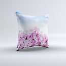 Blue Sky Pink Flower Field  Ink-Fuzed Decorative Throw Pillow