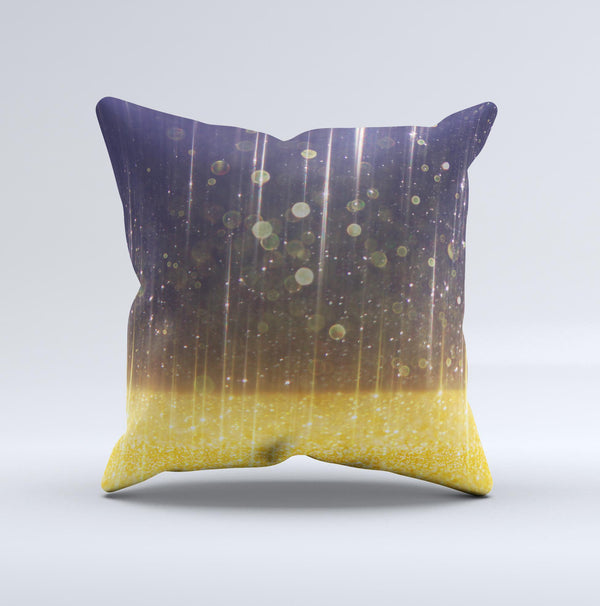 The Blue Stratched Streaks with Unfocused Gold Sparkles ink-Fuzed Decorative Throw Pillow