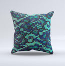 Blue & Teal Lace Texture  Ink-Fuzed Decorative Throw Pillow