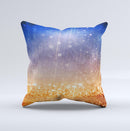 The Blue and Orange Scratched Surface with Glowing Gold ink-Fuzed Decorative Throw Pillow