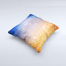 The Blue and Orange Scratched Surface with Glowing Gold ink-Fuzed Decorative Throw Pillow
