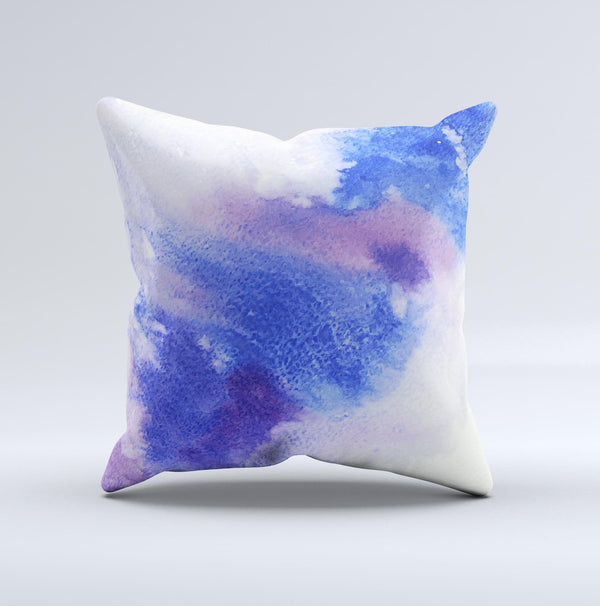 The Blue and Pink Watercolor Spill ink-Fuzed Decorative Throw Pillow
