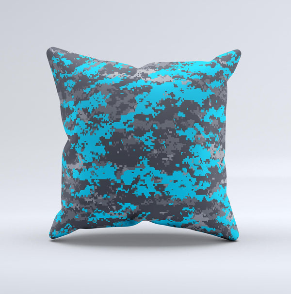 Bright Blue and Gray Digital Camouflage  Ink-Fuzed Decorative Throw Pillow