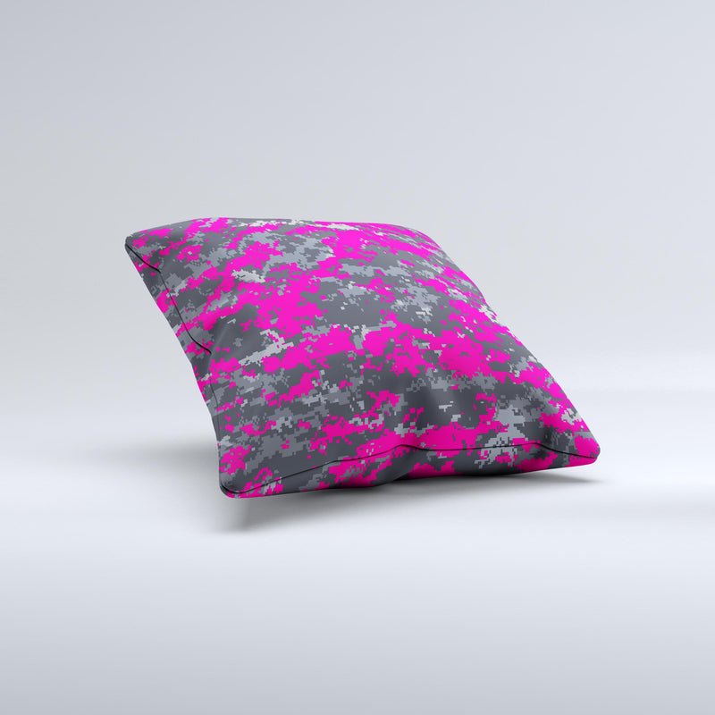 Bright Pink V2 and Gray Digital Camouflage  Ink-Fuzed Decorative Throw Pillow