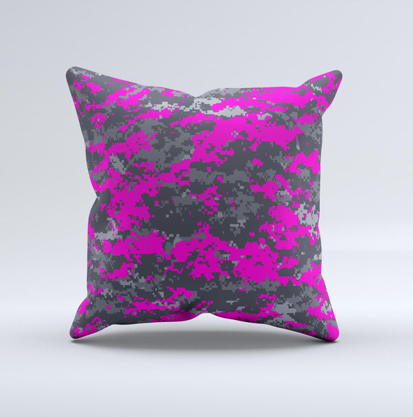 Bright Pink and Gray Digital Camouflage  Ink-Fuzed Decorative Throw Pillow
