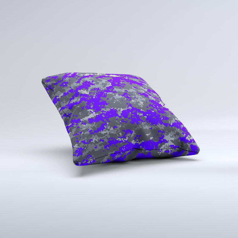 Bright Royal Blue and Gray Digital Camouflage  Ink-Fuzed Decorative Throw Pillow