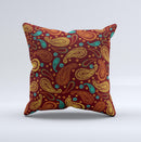 Brown & Gold Paisley Pattern Ink-Fuzed Decorative Throw Pillow