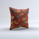 Brown & Gold Paisley Pattern Ink-Fuzed Decorative Throw Pillow
