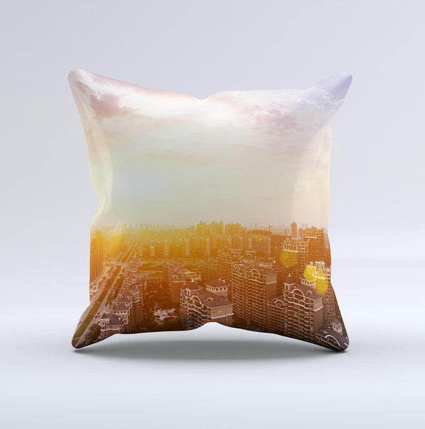 The Cityscape at Sunset ink-Fuzed Decorative Throw Pillow