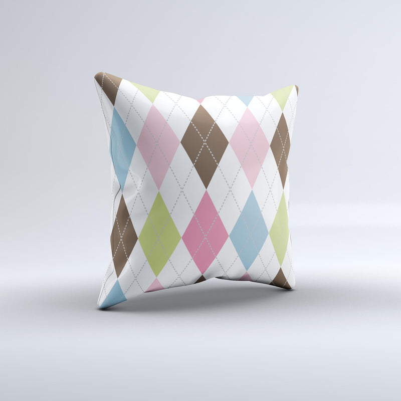 Colorful Stitched Plaid Shapes Ink-Fuzed Decorative Throw Pillow