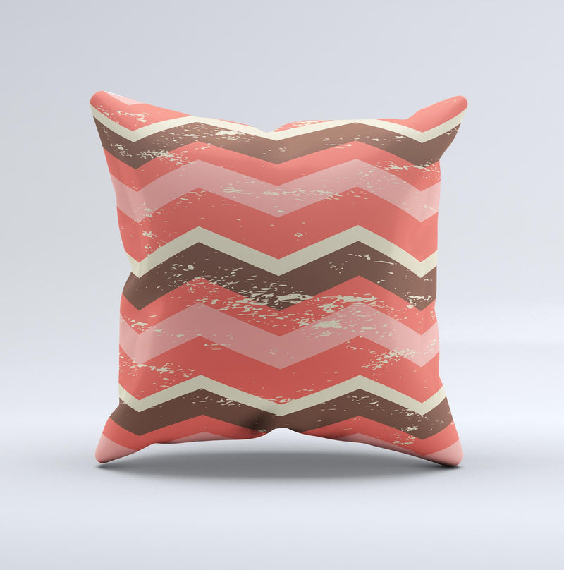 Coral & Brown Wide Chevron Pattern Vintage V1 Ink-Fuzed Decorative Throw Pillow