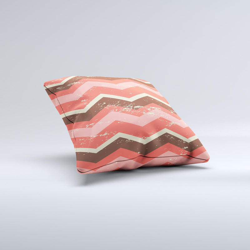 Coral & Brown Wide Chevron Pattern Vintage V1 Ink-Fuzed Decorative Throw Pillow