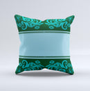 Dark Green & Light Blue Vintage Pattern Ink-Fuzed Decorative Throw Pillow
