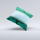 Dark Green & Light Blue Vintage Pattern Ink-Fuzed Decorative Throw Pillow