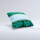 Dark Green & Light Blue Vintage Pattern Ink-Fuzed Decorative Throw Pillow